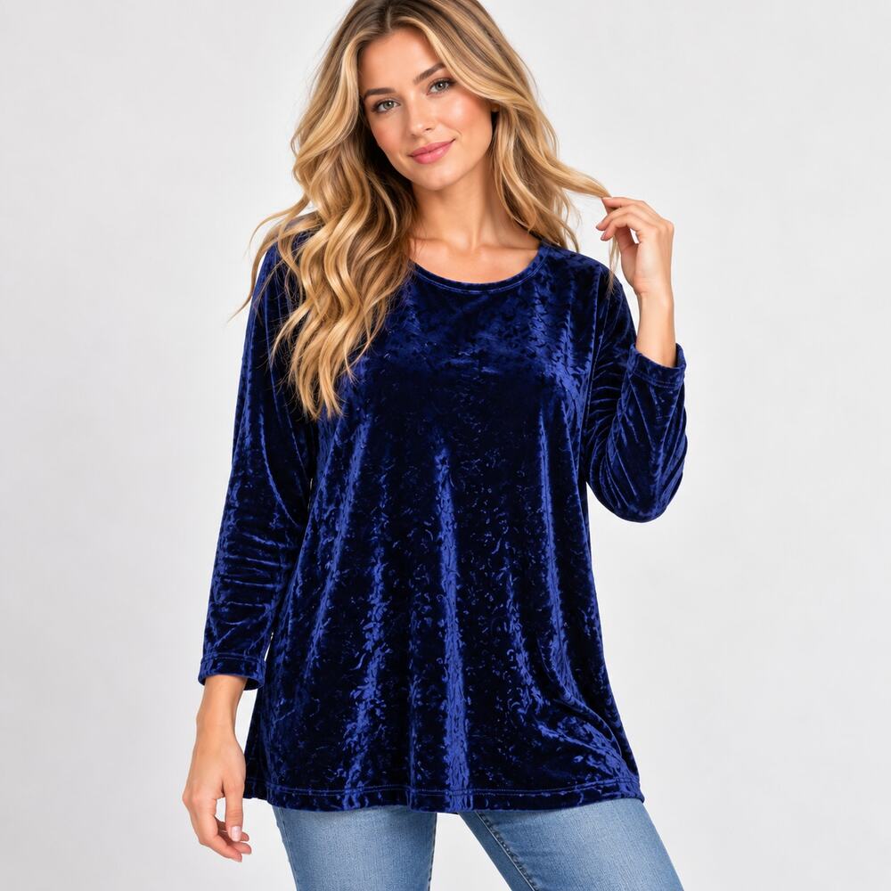 Bold Spirit Floral Velvet Tunic Top Women's Size 1X Blue Whimsigoth Vintage